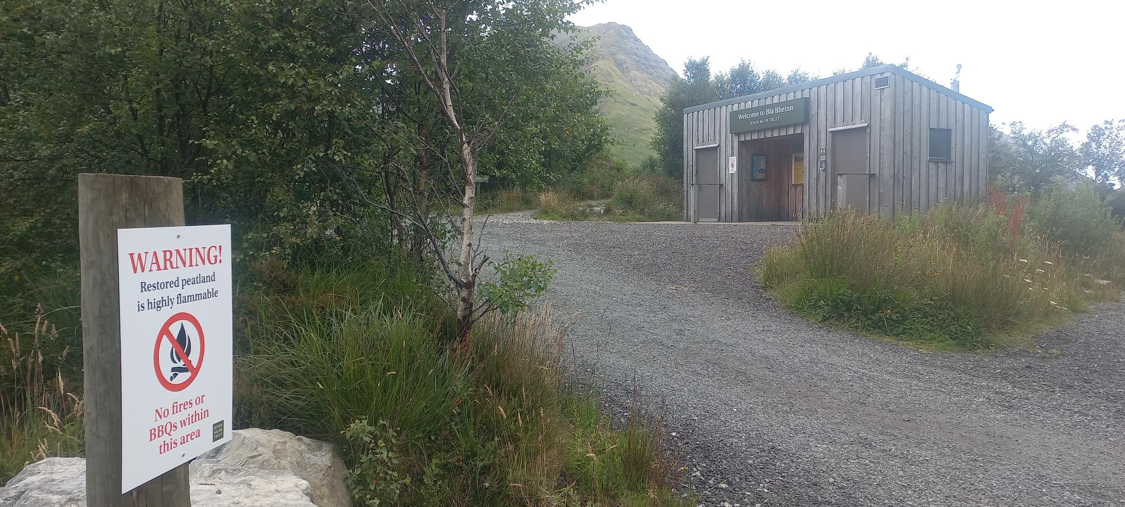 Fire risk sign at Bla Bheinn car park on Skye